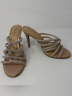 Sophia Taylor Marni Bling‎ Sandals 8.5 Nude Rhinestone Strappy Stiletto Heels